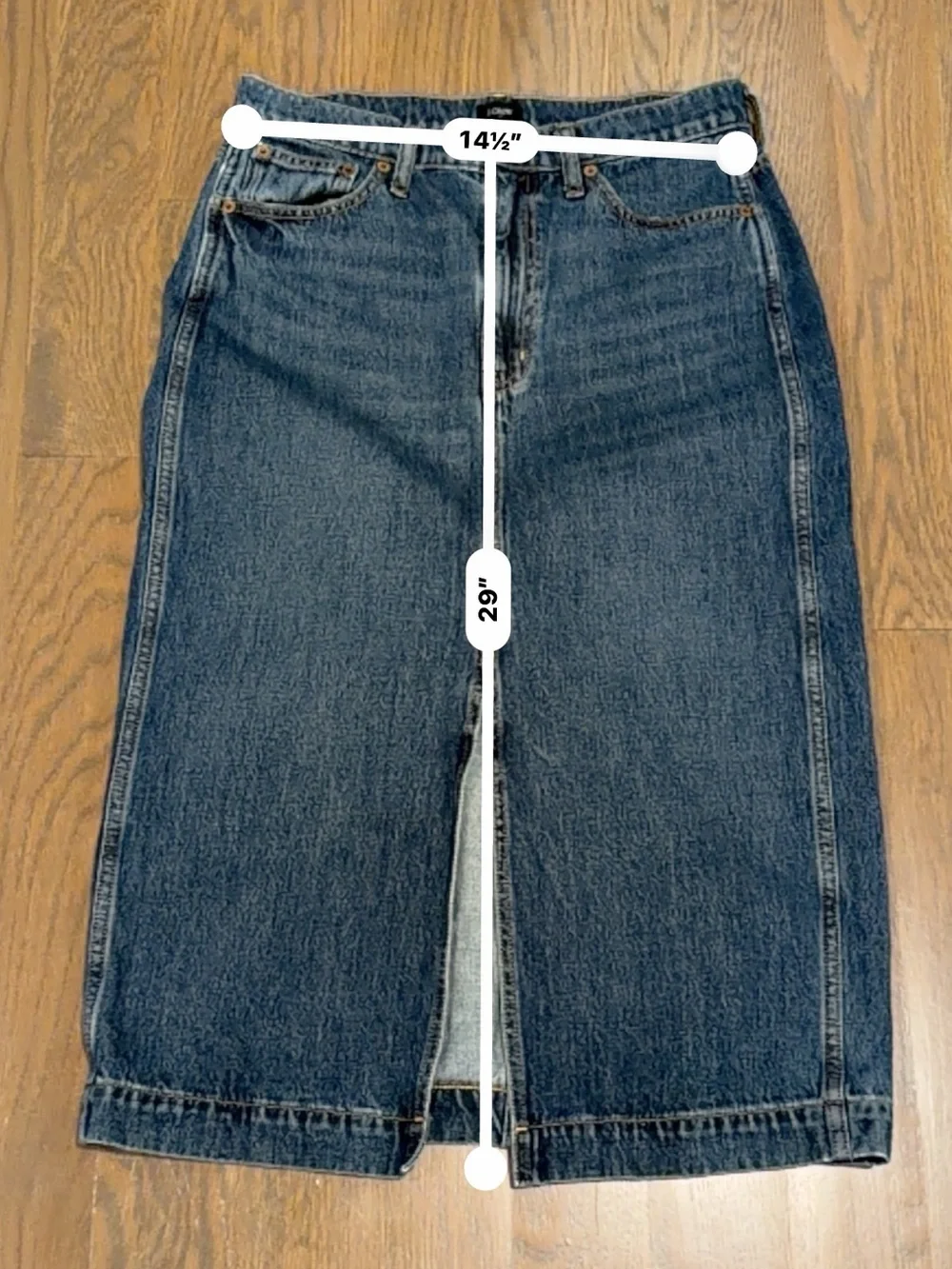 J.Crew Denim Midi Skirt Women’s Blue Jean Front Slit Classic Casual Size 6 Y2K